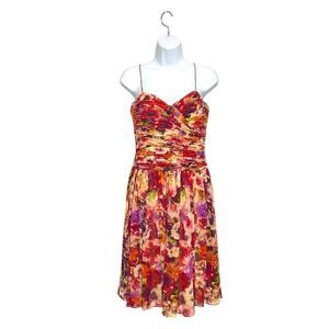 Lauren Ralph Lauren Gathered Georgette Pleated Dress Women's Sz 2 Petunia Boho